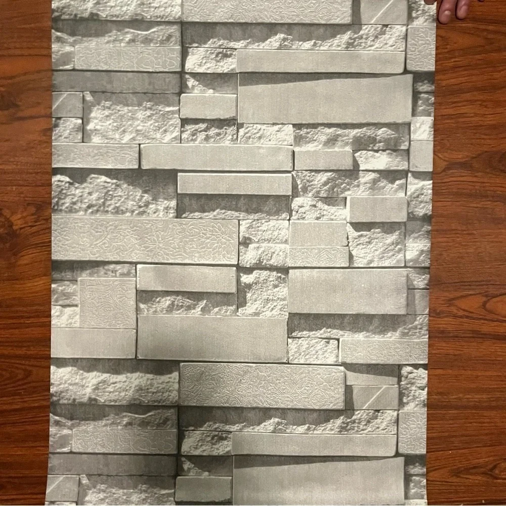 NWT 3D Gray Brick Effect Wallpaper